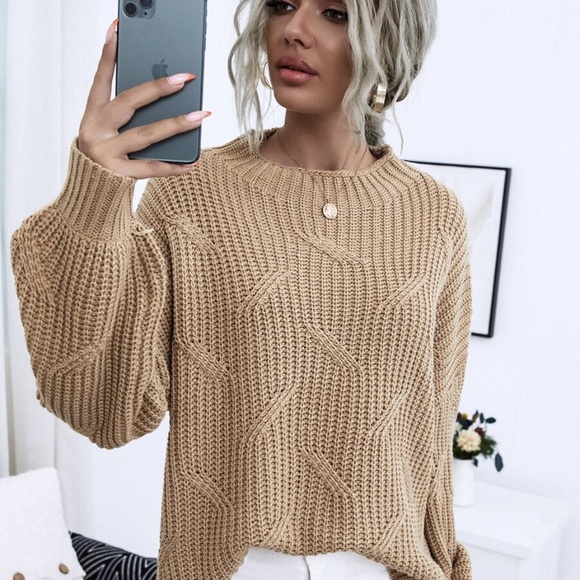camel oversized chunky knit balloon sleeve sweater - Picture 3 of 6
